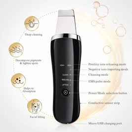 Electric USB Ultrasonic Skin Scrubber | Stainless Steel Face Spatula 
