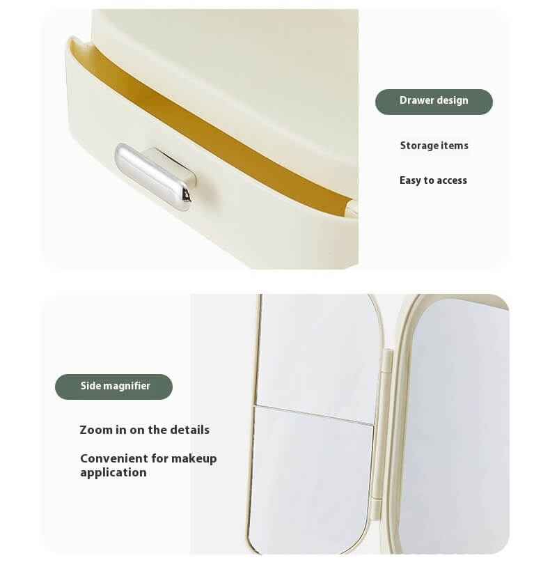 Folding Vanity Mirror With LED Lights | Lighted Desktop Cosmetic Mirror