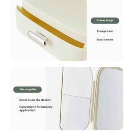 Folding Vanity Mirror With LED Lights | Lighted Desktop Cosmetic Mirror