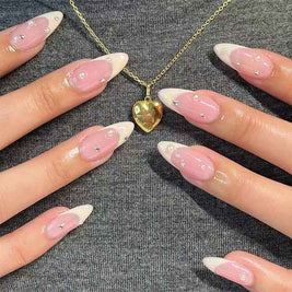 French Water Drop Manicure Rhinestones | French Manicure With Crystals