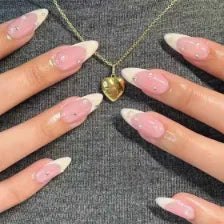 French Water Drop Manicure Rhinestones | French Manicure With Crystals