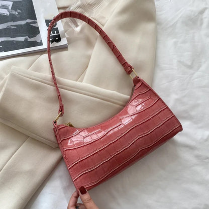 Fashion PU Leather Bags for Women Alligator Pattern Armpit Handbag Female Small Underarm Messenger Bag Purse