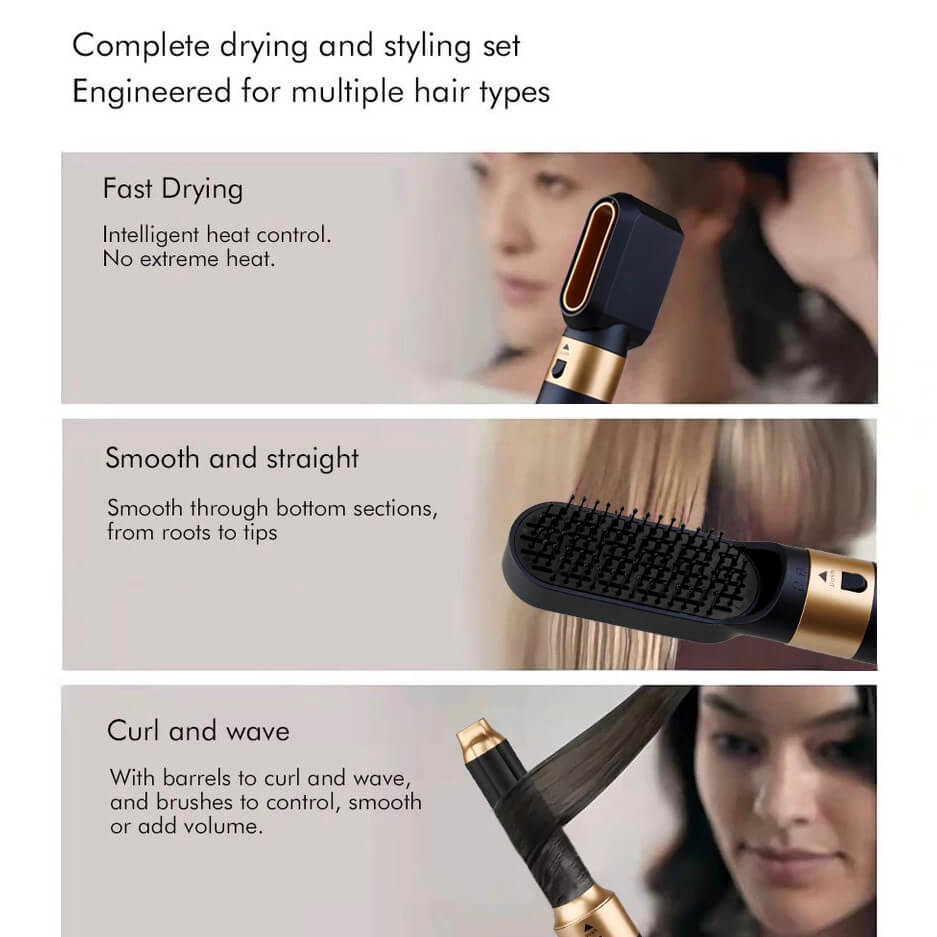 Hair Curling And Straightening Brush | 5 In 1 Hair Styler For Women