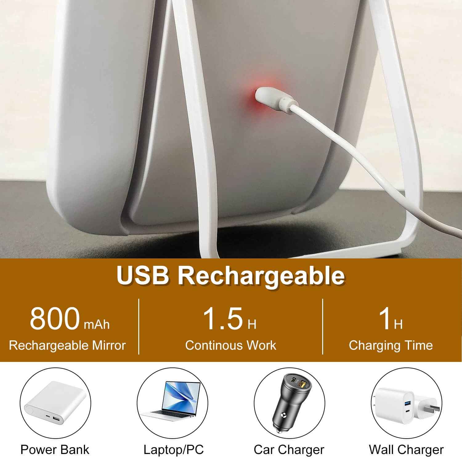 Makeup Mirror With 3 Light Colors | Rechargeable LED Makeup Mirror