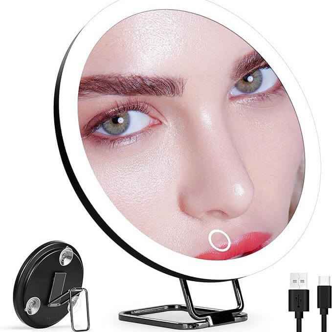 Makeup Mirror With LED Lights Rechargeable | Rotating LED Makeup Mirror