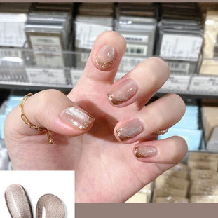 Milk Tea Crystal Stone Nail Polish | Cat Eye Gel Nail Polish