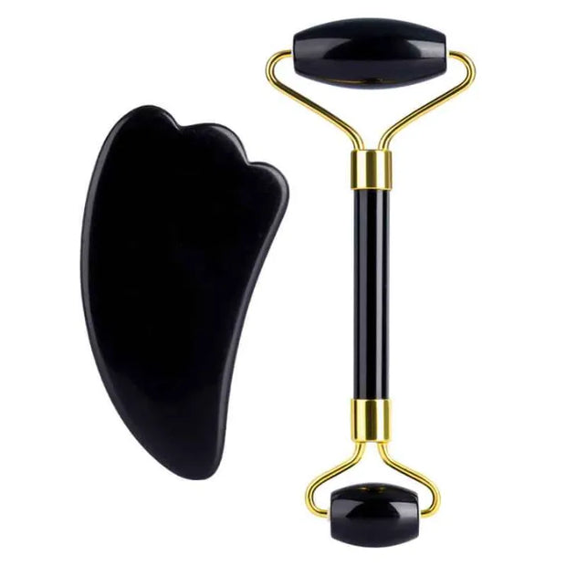 Natural Black Quartz Scraper Face Roller | Jade Roller And Gua Sha Set
