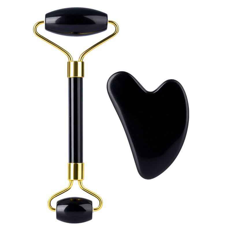 Natural Black Quartz Scraper Face Roller | Jade Roller And Gua Sha Set