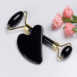 Natural Black Quartz Scraper Face Roller | Jade Roller And Gua Sha Set