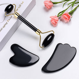 Natural Black Quartz Scraper Face Roller | Jade Roller And Gua Sha Set