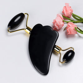 Natural Black Quartz Scraper Face Roller | Jade Roller And Gua Sha Set