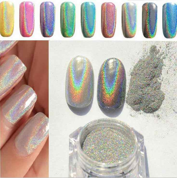 Rainbow Chrome Nail Powder | Laser Mirror Nail Powder