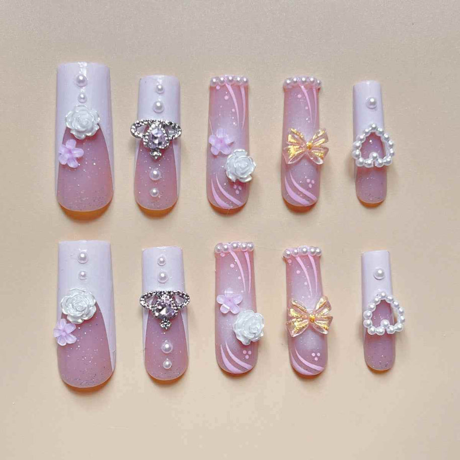 Rectangular Diamond Press On Nails | Multi Diamond Press On Nails