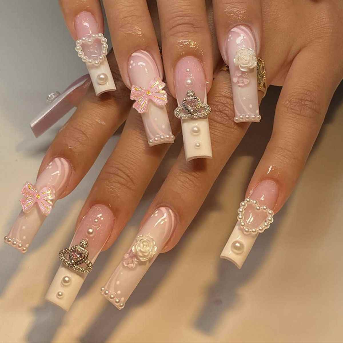 Rectangular Diamond Press On Nails | Multi Diamond Press On Nails