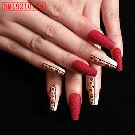 Red Leopard Print False Nails | Leopard Press On Nails