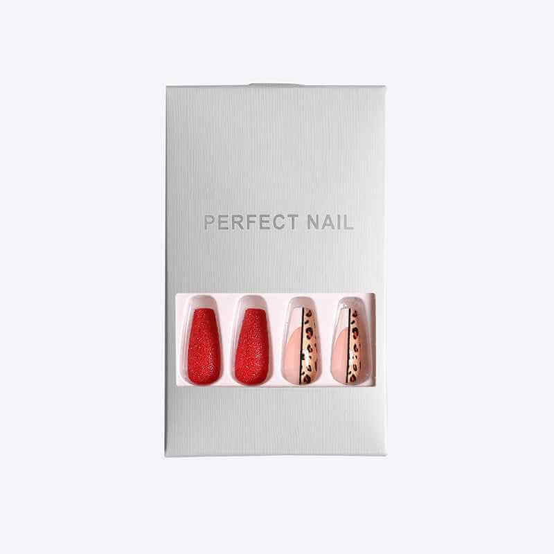 Red Leopard Print False Nails | Leopard Press On Nails