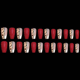 Red Leopard Print False Nails | Leopard Press On Nails