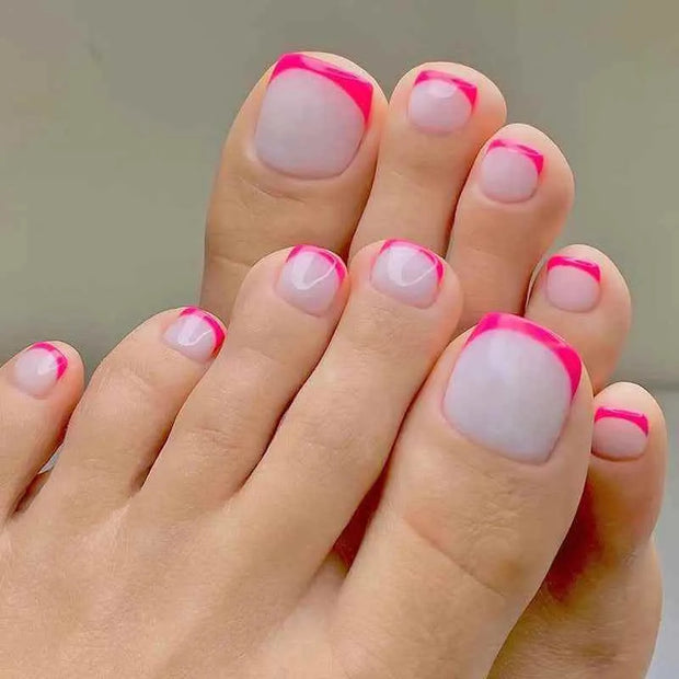 Removable Press On Toenails | Simple French Rose Red Foot