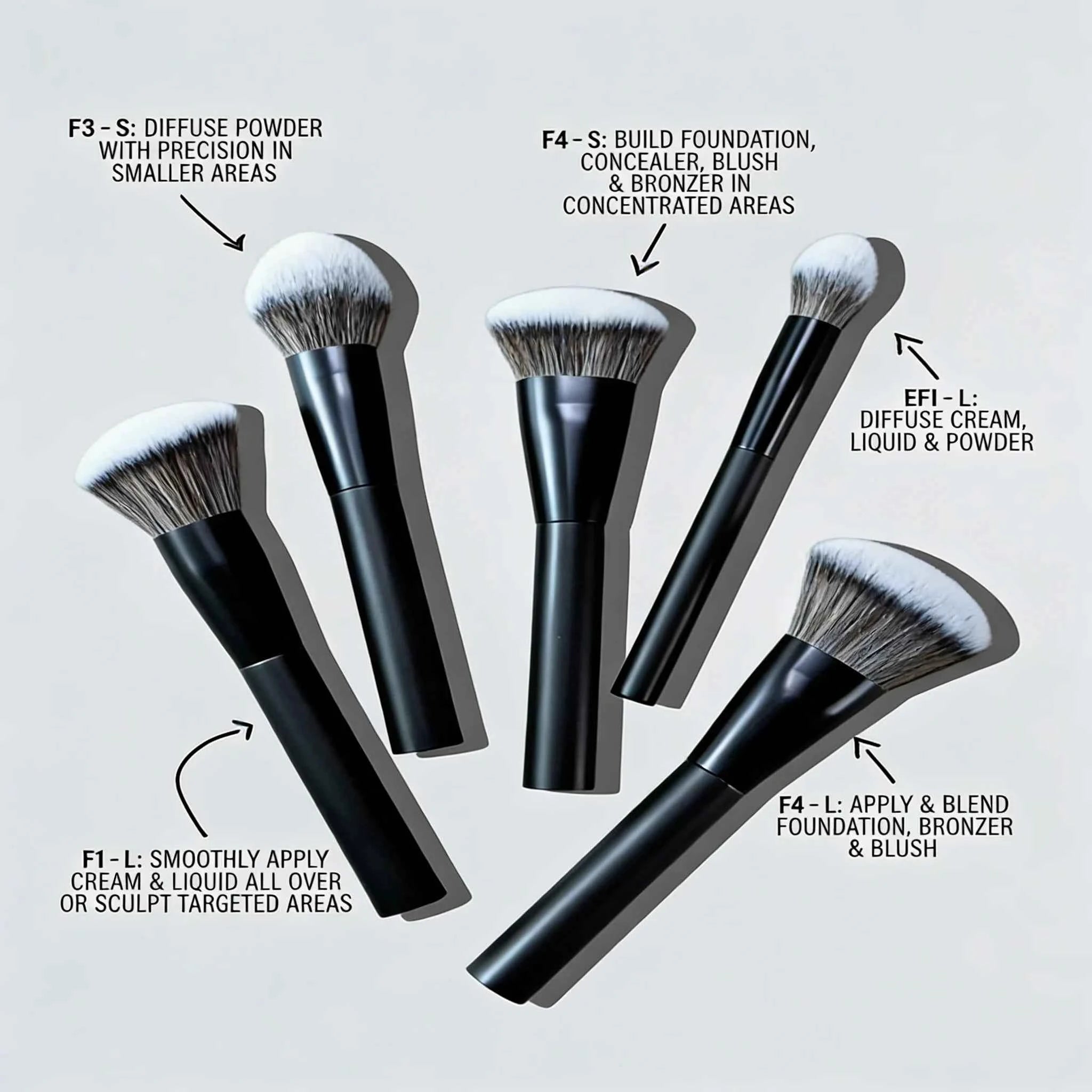 5-Piece Facial Makeup Brush Set: Foundation Brush, Powder Brush, Blush Brush, Concealer Brush, Contour Brush, Blending Brush. High-End Makeup Brushes with Oil-Sprayed Handles for a Comfortable Feel. Professional-Grade Makeup