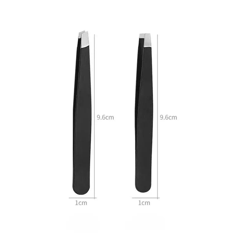 Stainless Steel Black Eyebrow Tweezer with Slant and Flat Point Beauty Tools for Eyelash Tweezer &amp; Ingrown Hair Removal
