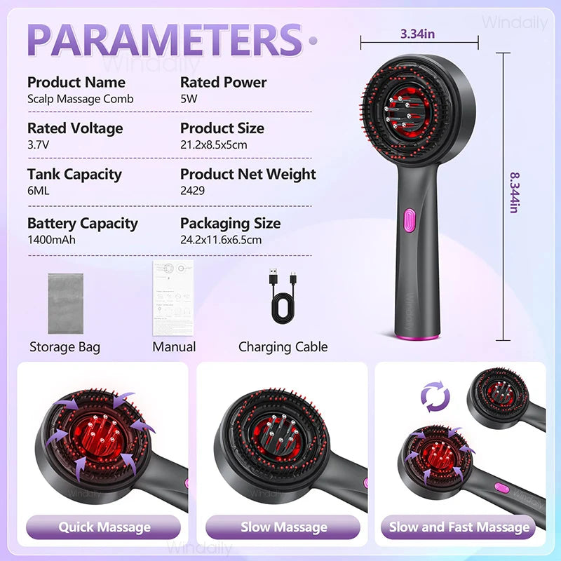 3 in 1 Red Light Therapy Head Massage Comb Hair Oil Applicator  Waterproof Hair Growth Vibration Electric Scalp Massager Brush