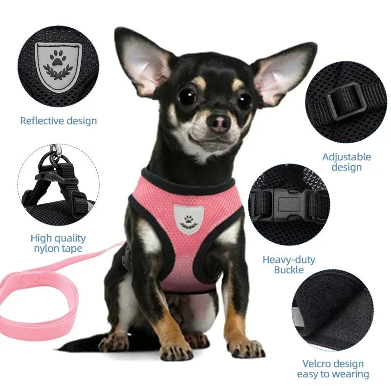 Dog Cat Harness Vest Adjustable Mesh Leash Small Medium Pets