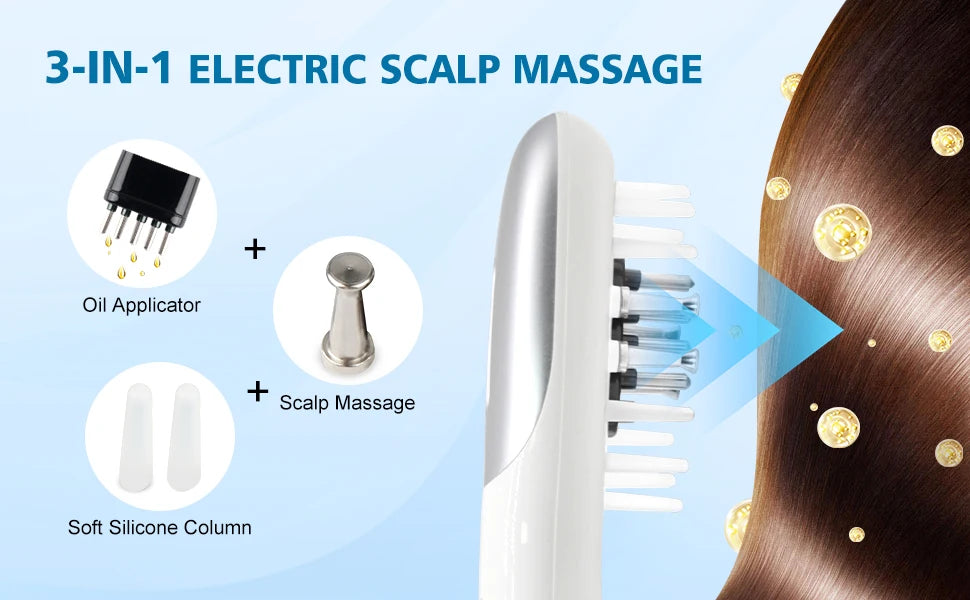 3 in 1 EMS Hair Growth Massage Comb with Hair Oil Dispenser Red Blue Light AntiHair Loss High Frequency Vibration Scalp Massager