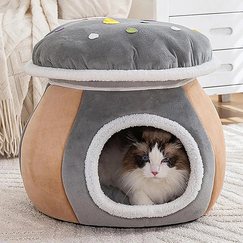 Cat Bed Cave Winter Warm Removable Cushion Pet Nest