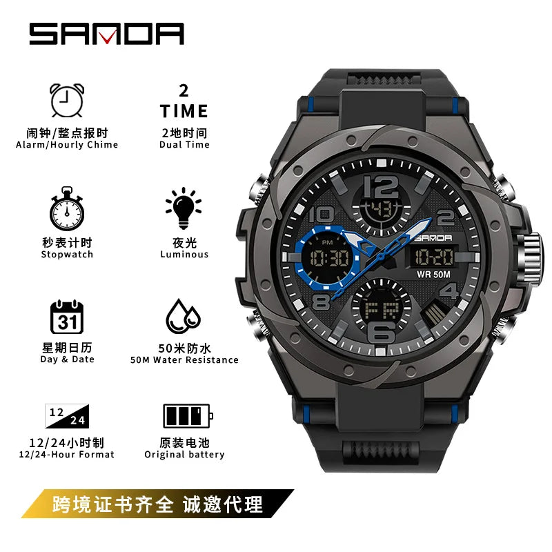 SANDA Waterproof Sports Watch Digital Couple Outdoor