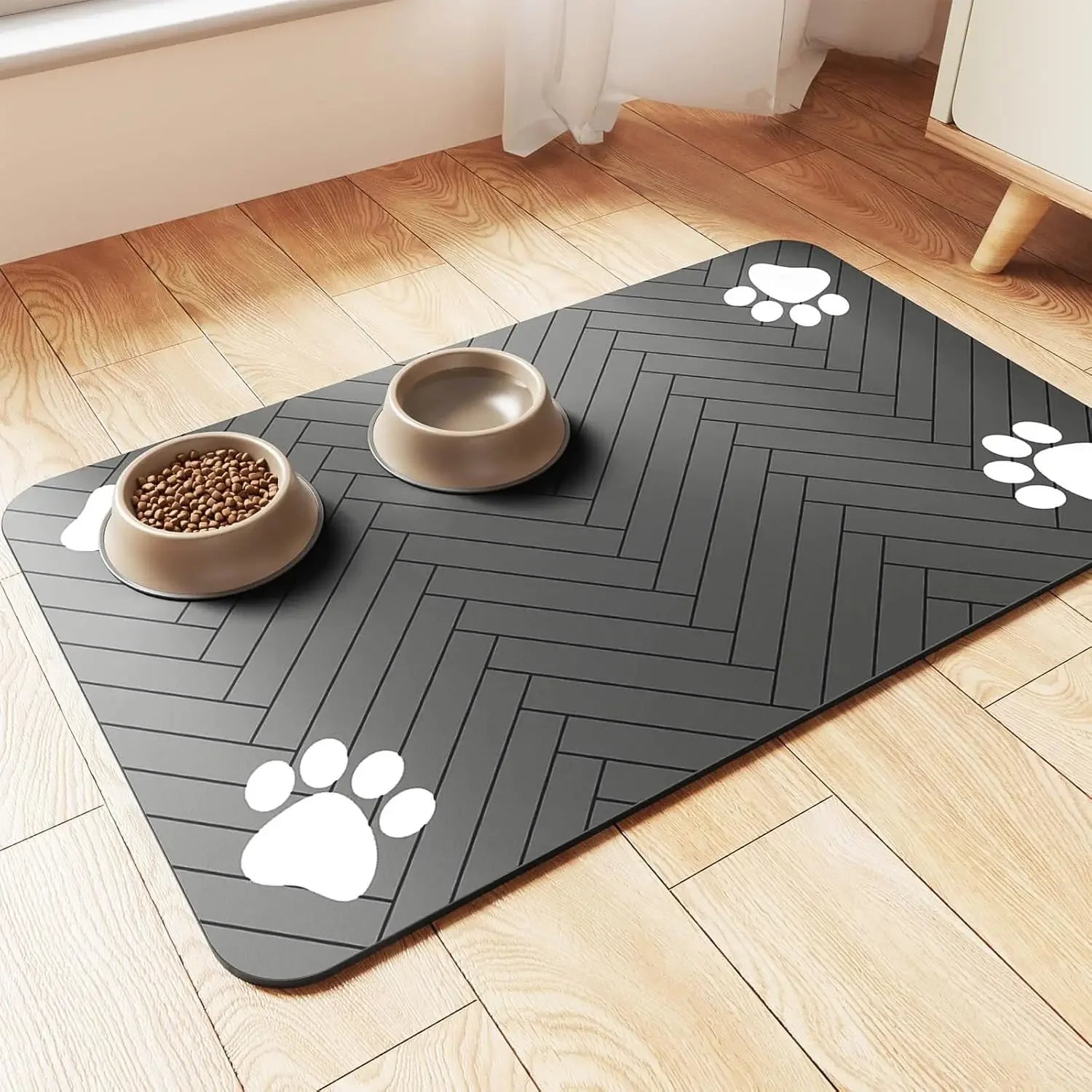 Pet feeding mat waterproof absorbent placemat with non slip rubber backing for dog and cat food and water bowls