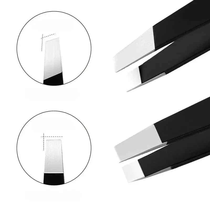 Stainless Steel Black Eyebrow Tweezer with Slant and Flat Point Beauty Tools for Eyelash Tweezer &amp; Ingrown Hair Removal