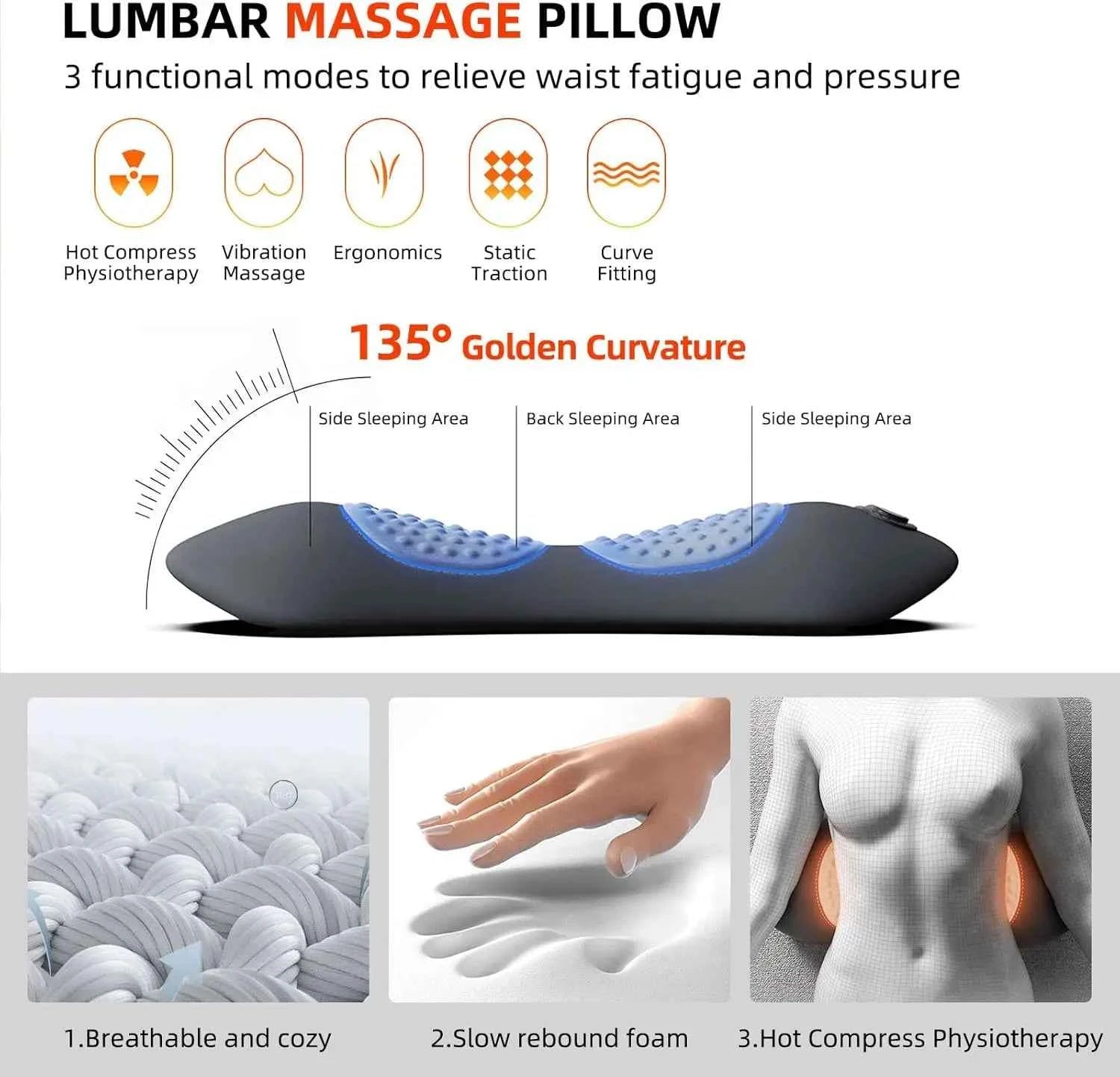 Multi-functional 3-in-1 Back Massager with Relief Bed Sleeping Shiatsu Deep Tissue Portable Shoulder Lower Back Pain Relief