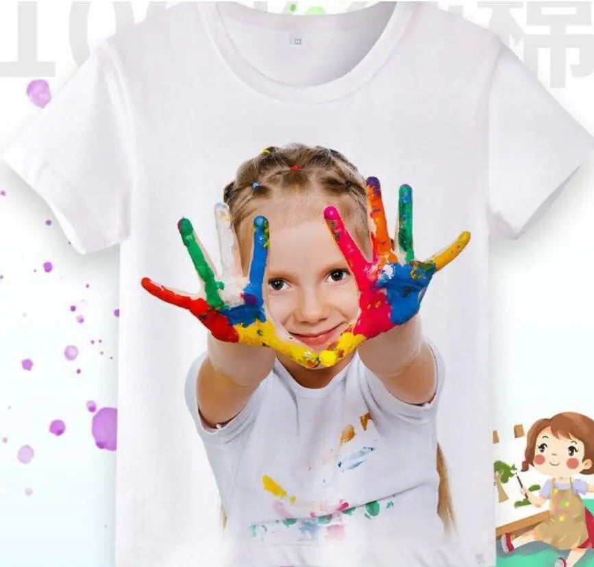 Girls Summer Cute 3D Cat Print Short Sleeve T-Shirt