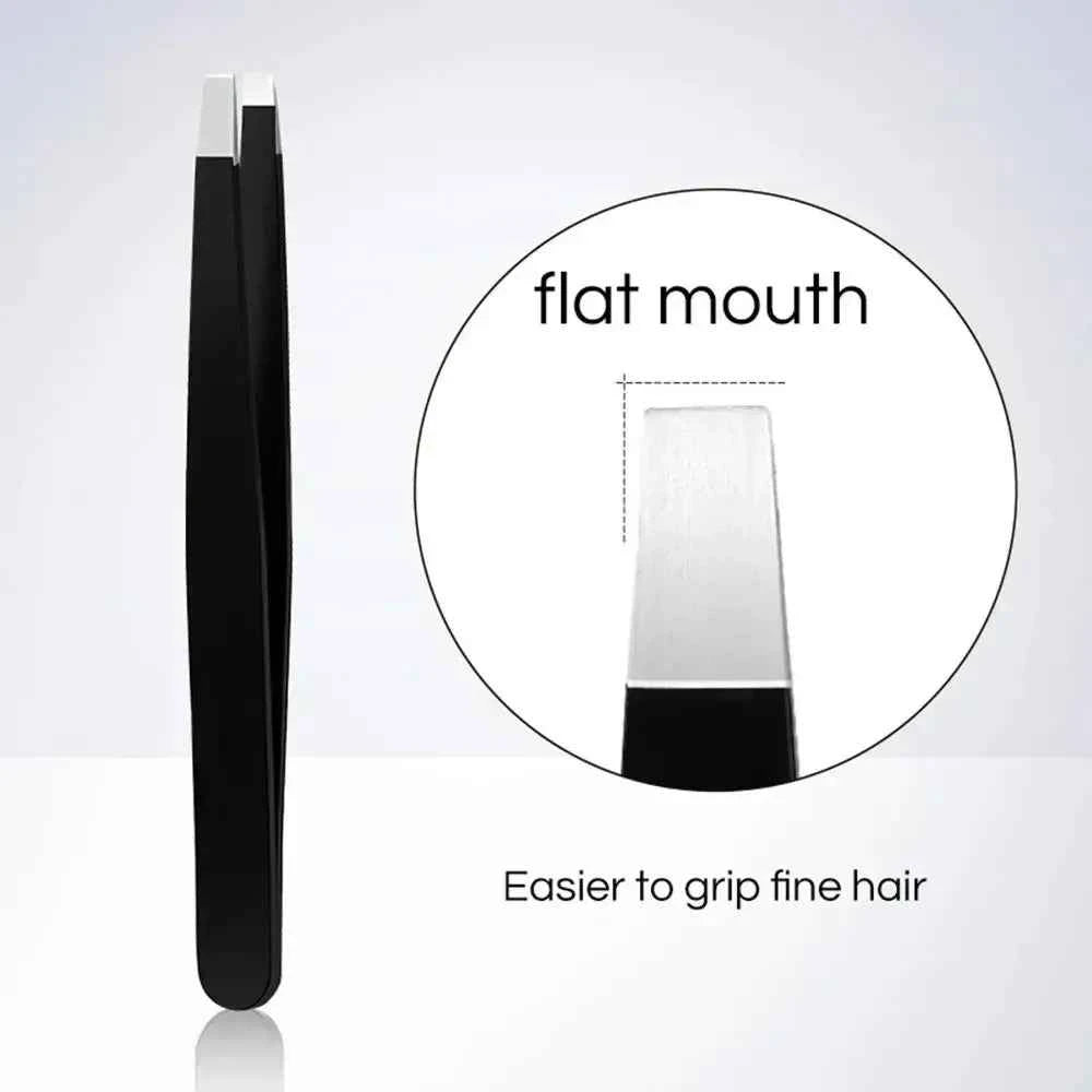 Stainless Steel Black Eyebrow Tweezer with Slant and Flat Point Beauty Tools for Eyelash Tweezer &amp; Ingrown Hair Removal