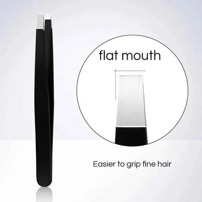 Stainless Steel Black Eyebrow Tweezer with Slant and Flat Point Beauty Tools for Eyelash Tweezer &amp; Ingrown Hair Removal