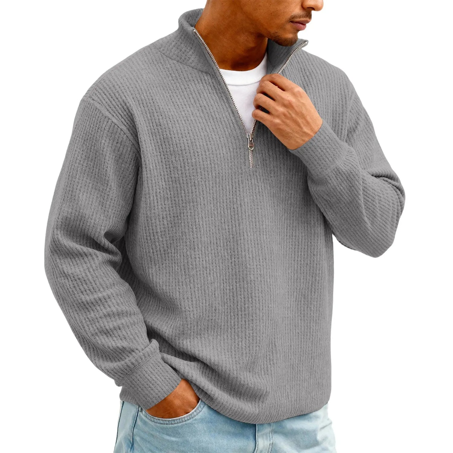 New Sweatshirts For Men Spring Waffle Long-sleeved T-shirt Men&