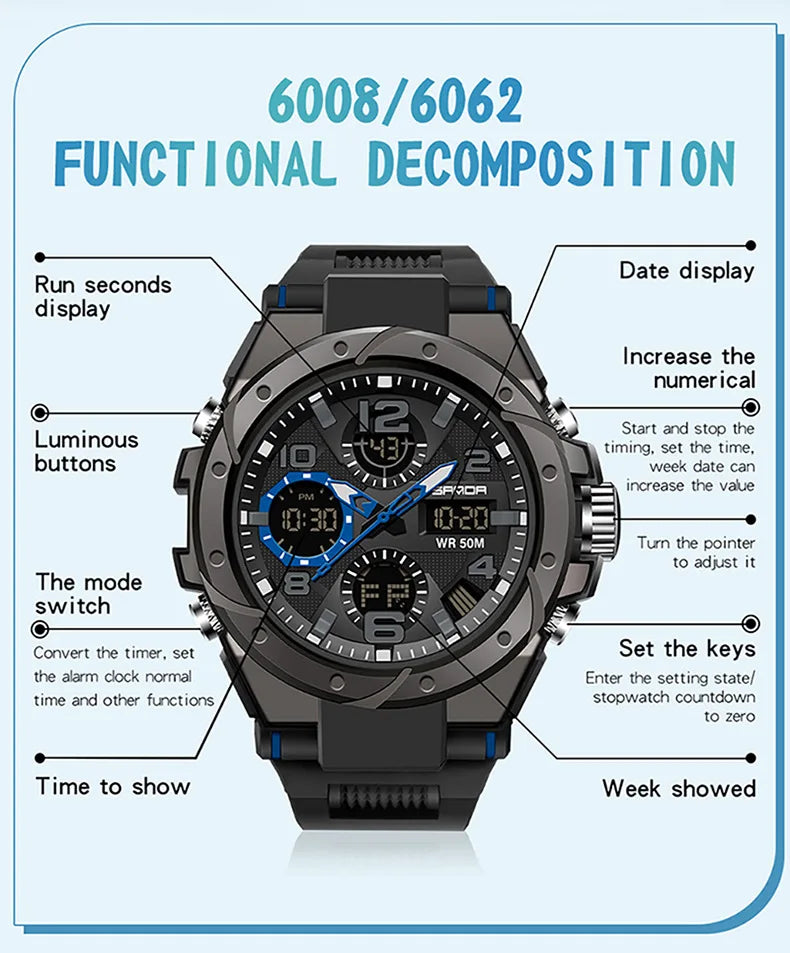 SANDA Waterproof Sports Watch Digital Couple Outdoor