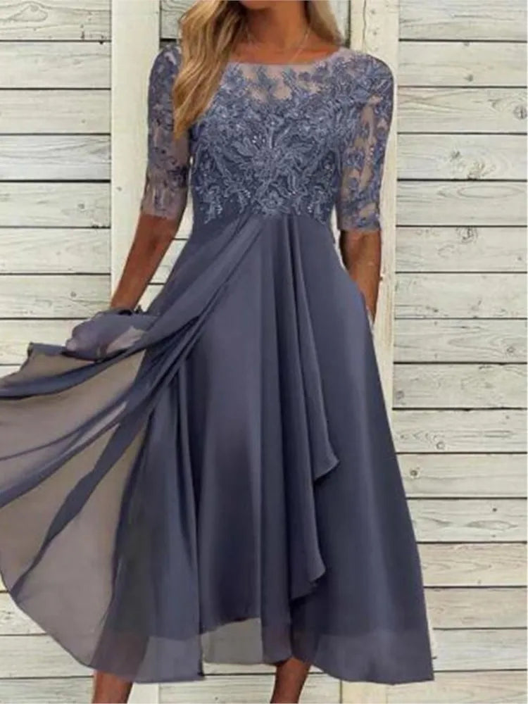 Evening Dress Vestidos Dresses 2025 Woman Elegant Temperament Gentle SlimI Irregular Solid Color Fashion Banquet Chiffon French