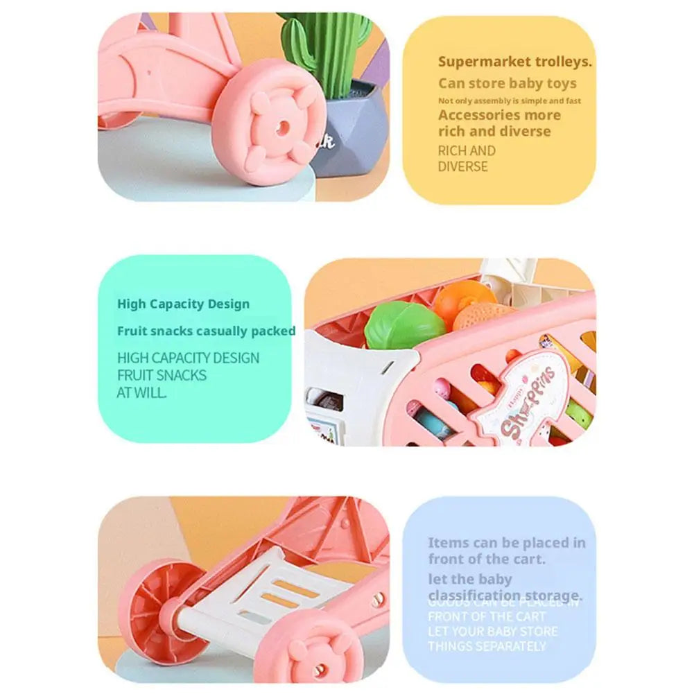 Kids Shopping Cart Toy Supermarket Pretend Play Trolley