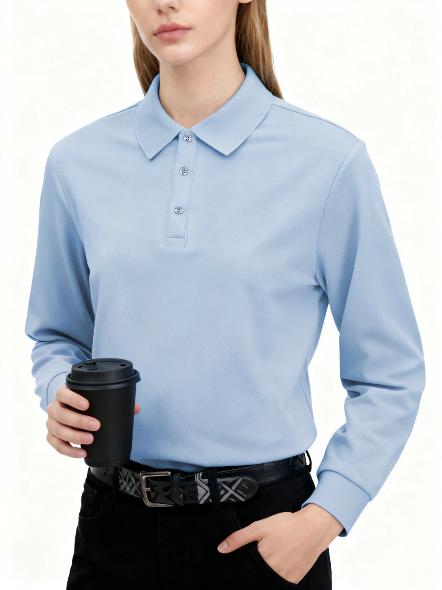 Solid Polo Shirts Womens Long Sleeves Slim GOLF shirt Commuting Winter Breathable Lapel Tops Sporty Comfortable Womans Clothes
