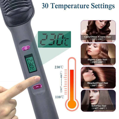 Hair Straightener Ceramic Hot Comb 2 in 1 Electric Straighten Hair Brush Negative Ion Fast Heating Styling Tool ﻿