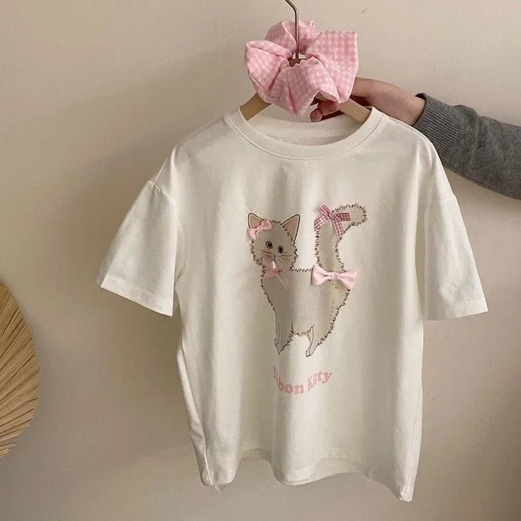 Girls Cat Shirt &amp; Pleated Skirt Set Toddler 2Pcs Outfit