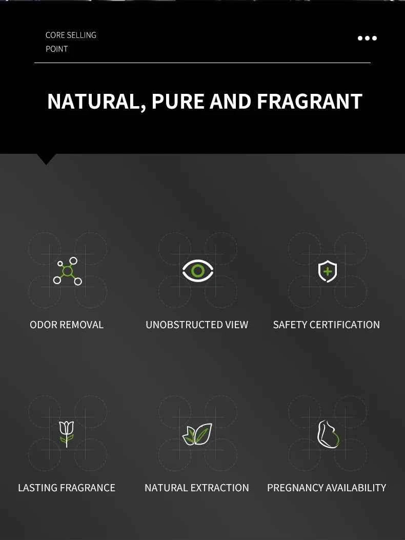 A car fragrance for automotive interior accessories, a long-lasting car air freshener that maintains a charming and fresh scent.