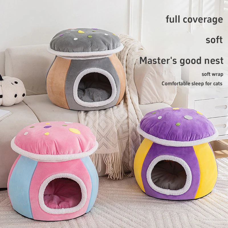 Cat Bed Cave Winter Warm Removable Cushion Pet Nest