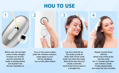 3 in 1 EMS Hair Growth Massage Comb with Hair Oil Dispenser Red Blue Light AntiHair Loss High Frequency Vibration Scalp Massager