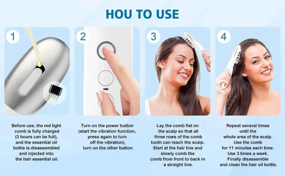 3 in 1 EMS Hair Growth Massage Comb with Hair Oil Dispenser Red Blue Light AntiHair Loss High Frequency Vibration Scalp Massager