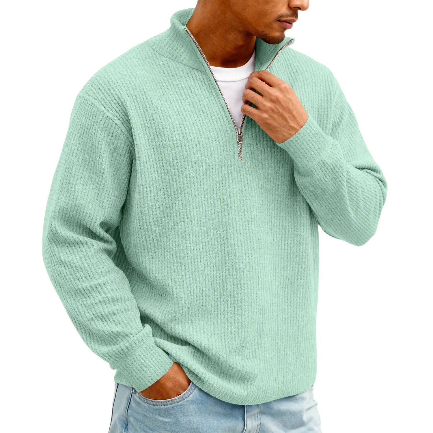 New Sweatshirts For Men Spring Waffle Long-sleeved T-shirt Men&