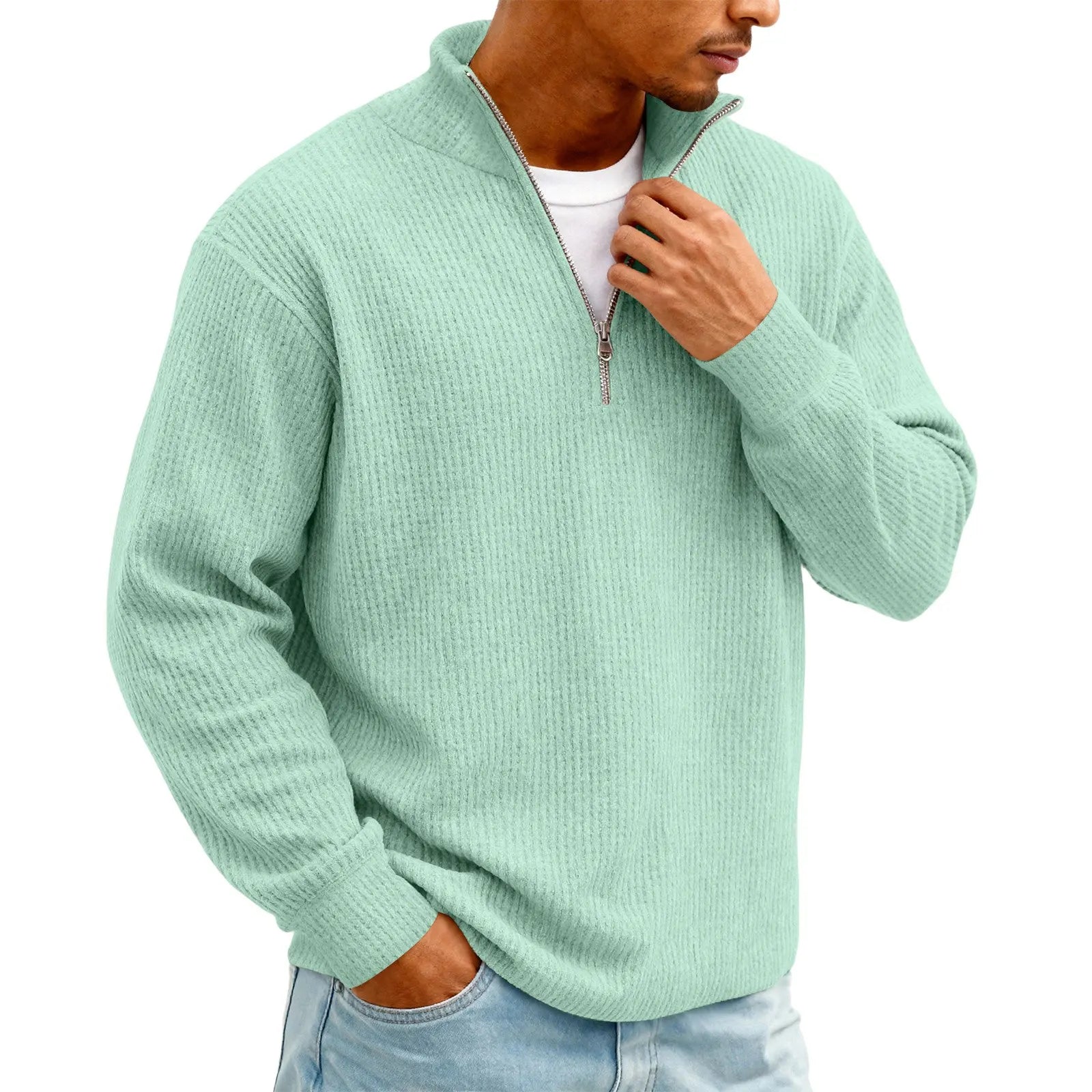 New Sweatshirts For Men Spring Waffle Long-sleeved T-shirt Men&