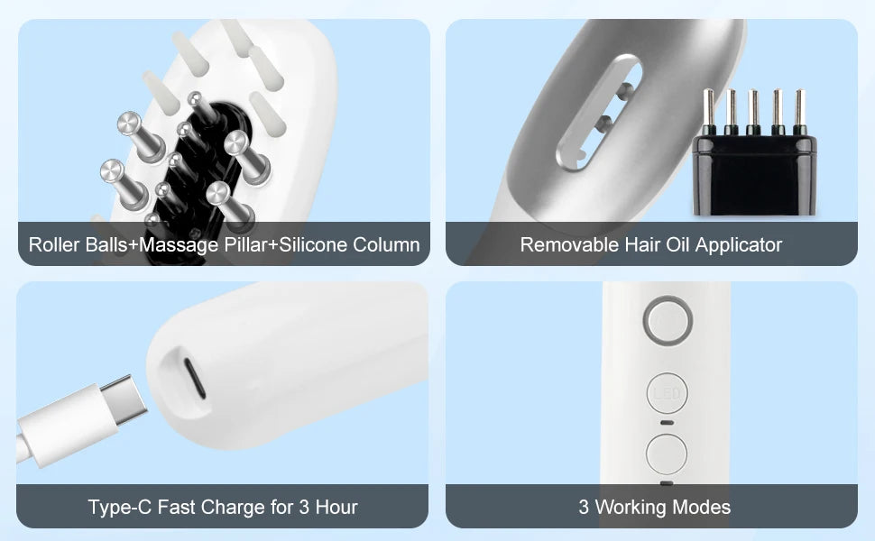 3 in 1 EMS Hair Growth Massage Comb with Hair Oil Dispenser Red Blue Light AntiHair Loss High Frequency Vibration Scalp Massager