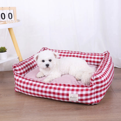 Small Dog Bed Plaid Soft Pet Sofa Cushion Mat